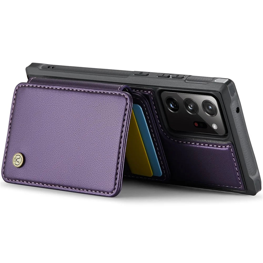 JEEHOOD J05 For Samsung Galaxy Note20 Ultra / Note20 Ultra 5G Case Leather Mobile Cover with Detachable Magnetic Card Bag - Purple - 3