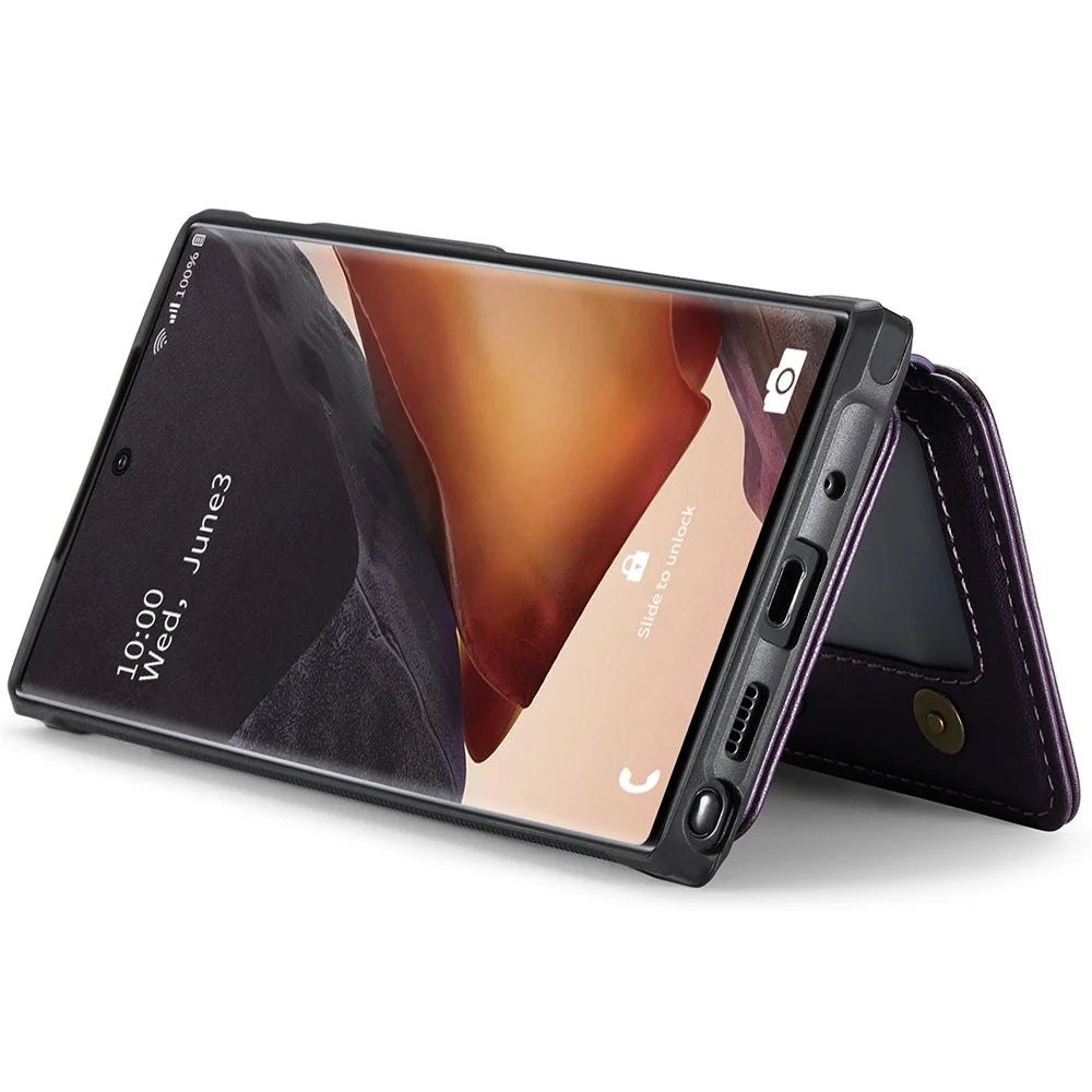 JEEHOOD J05 For Samsung Galaxy Note20 Ultra / Note20 Ultra 5G Case Leather Mobile Cover with Detachable Magnetic Card Bag - Purple - 4
