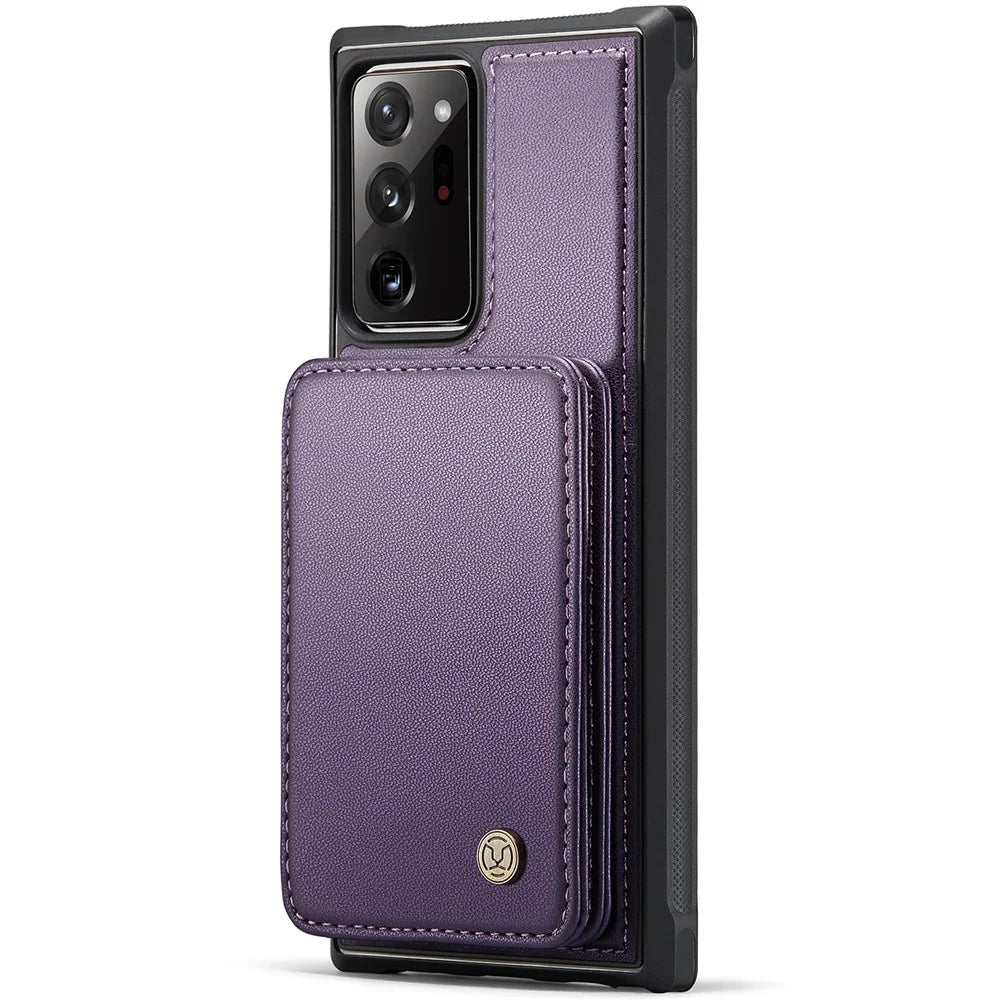 JEEHOOD J05 For Samsung Galaxy Note20 Ultra / Note20 Ultra 5G Case Leather Mobile Cover with Detachable Magnetic Card Bag - Purple - 5
