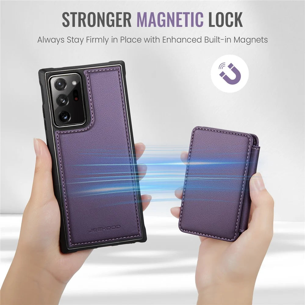 JEEHOOD J05 For Samsung Galaxy Note20 Ultra / Note20 Ultra 5G Case Leather Mobile Cover with Detachable Magnetic Card Bag - Purple - 7