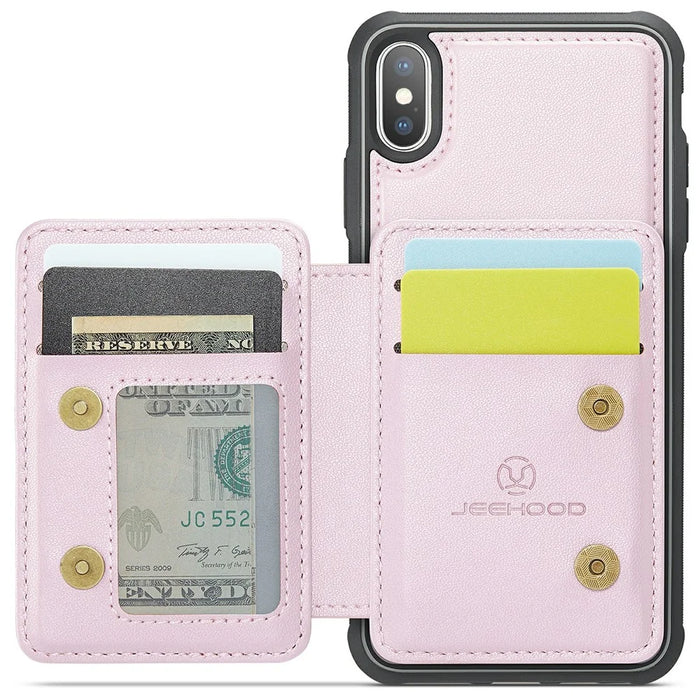 JEEHOOD J05 For iPhone X / XS Case Leather Mobile Cover with Detachable Magnetic Card Bag - Pink - 2