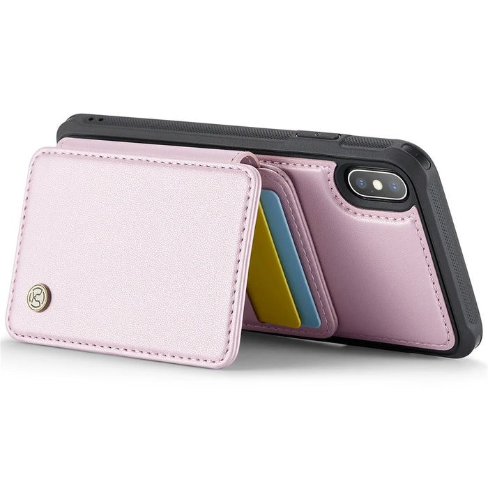 JEEHOOD J05 For iPhone X / XS Case Leather Mobile Cover with Detachable Magnetic Card Bag - Pink - 3