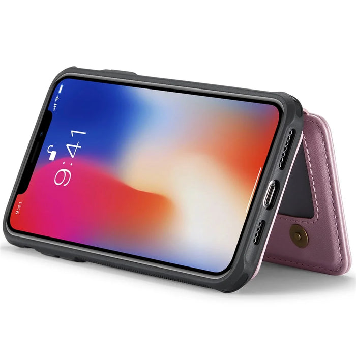 JEEHOOD J05 For iPhone X / XS Case Leather Mobile Cover with Detachable Magnetic Card Bag - Pink - 4