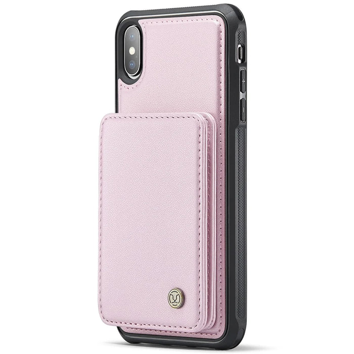 JEEHOOD J05 For iPhone X / XS Case Leather Mobile Cover with Detachable Magnetic Card Bag - Pink - 5