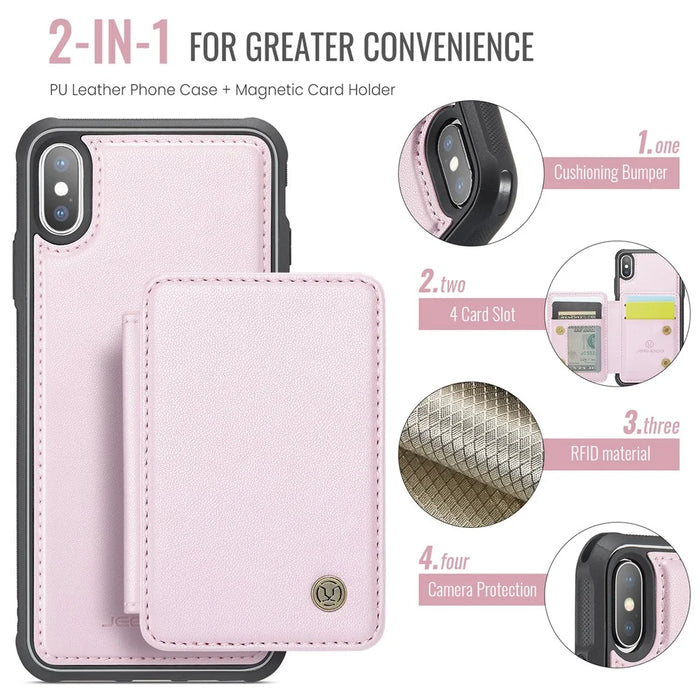 JEEHOOD J05 For iPhone X / XS Case Leather Mobile Cover with Detachable Magnetic Card Bag - Pink - 7