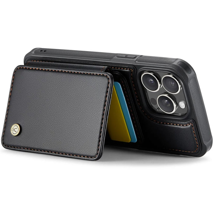 JEEHOOD J05 For iPhone 15 Pro Case Leather Mobile Cover with Detachable Magnetic Card Bag - Black - 3