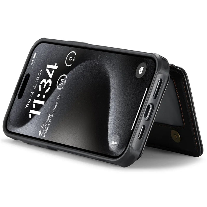 JEEHOOD J05 For iPhone 15 Pro Case Leather Mobile Cover with Detachable Magnetic Card Bag - Black - 4