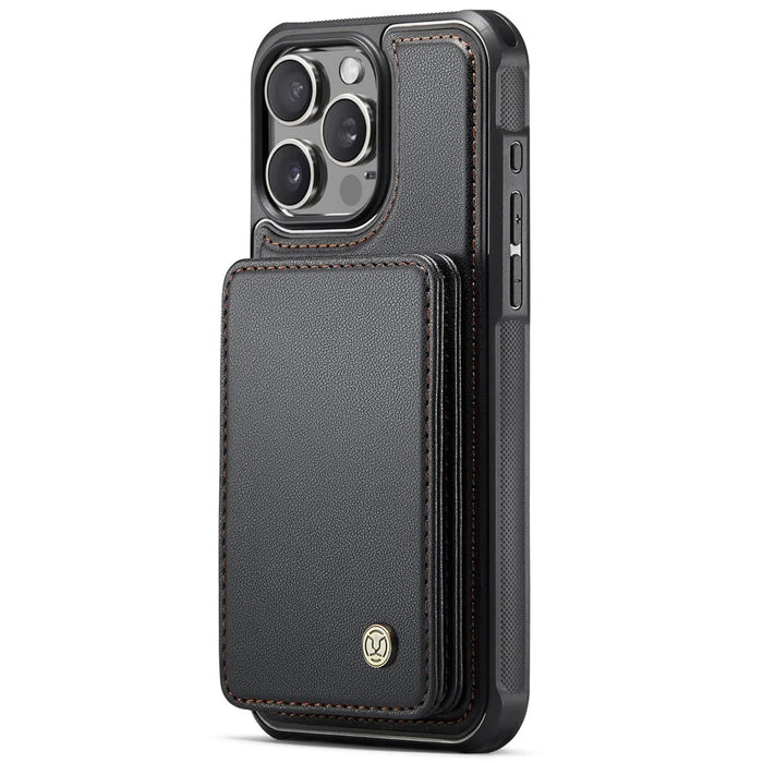JEEHOOD J05 For iPhone 15 Pro Case Leather Mobile Cover with Detachable Magnetic Card Bag - Black - 5