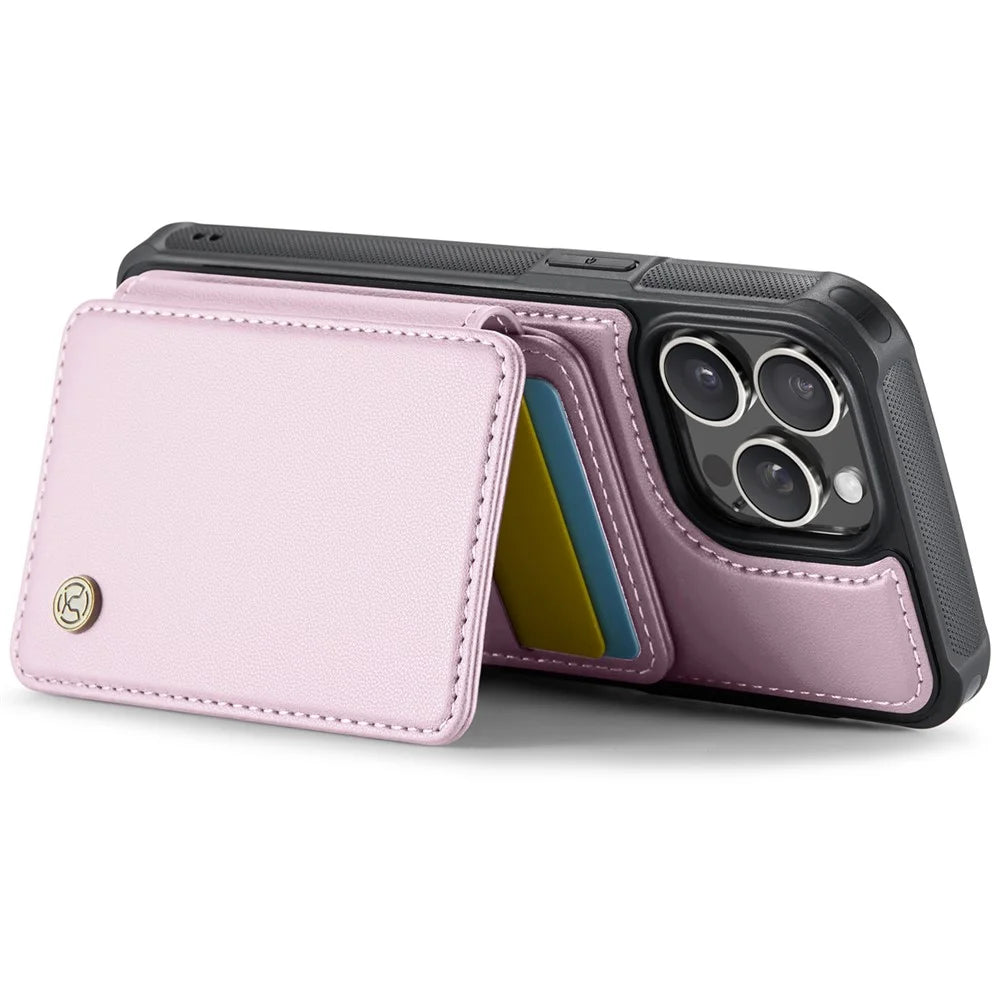 JEEHOOD J05 For iPhone 14 Pro Max Case Leather Mobile Cover with Detachable Magnetic Card Bag - Pink - 3