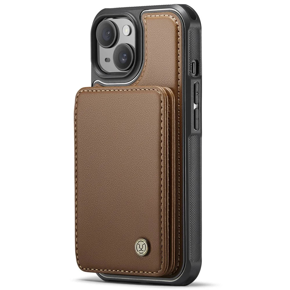 JEEHOOD J05 For iPhone 14 Case Leather Mobile Cover with Detachable Magnetic Card Bag - Brown - 5