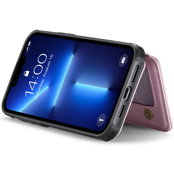 JEEHOOD J05 For iPhone 13 Pro Max Case Leather Mobile Cover with Detachable Magnetic Card Bag - Pink - 4
