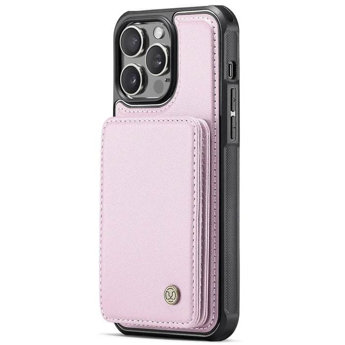 JEEHOOD J05 For iPhone 13 Pro Max Case Leather Mobile Cover with Detachable Magnetic Card Bag - Pink - 5