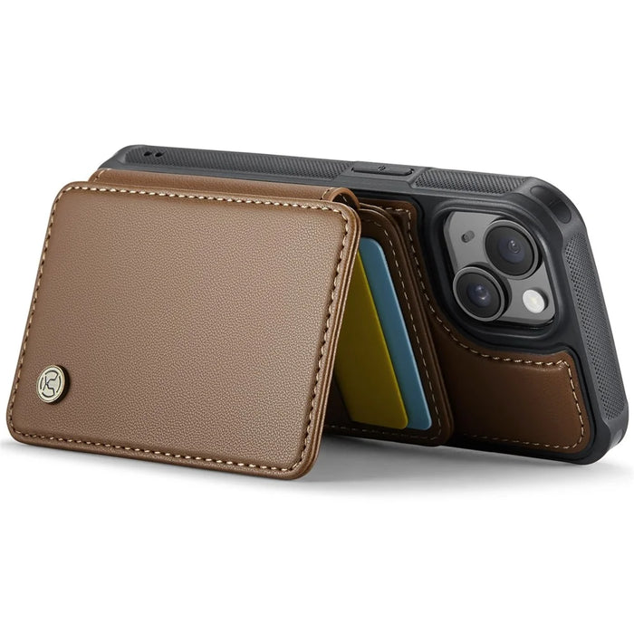 JEEHOOD J05 For iPhone 13 Case Leather Mobile Cover with Detachable Magnetic Card Bag - Brown - 3
