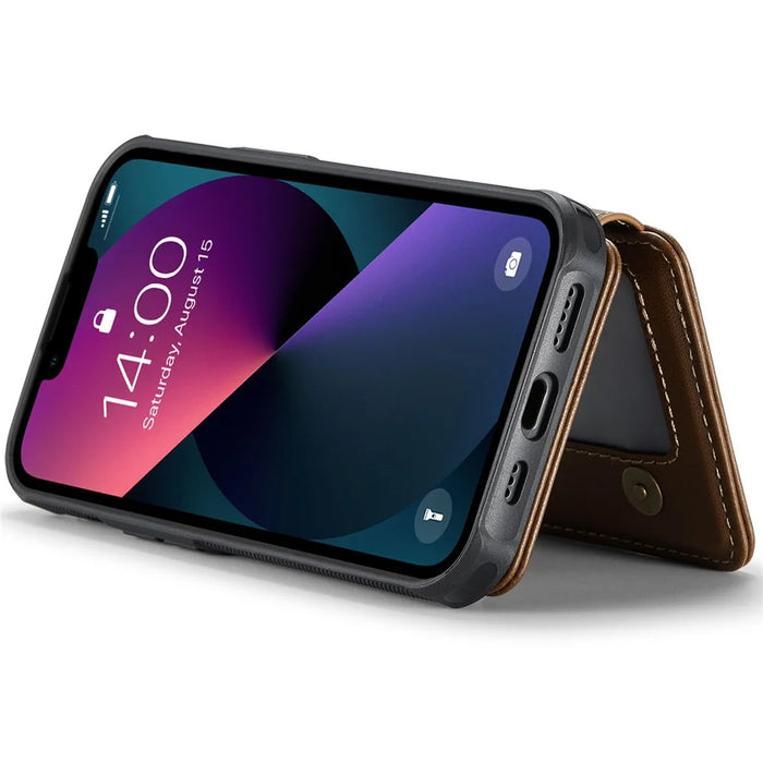 JEEHOOD J05 For iPhone 13 Case Leather Mobile Cover with Detachable Magnetic Card Bag - Brown - 4