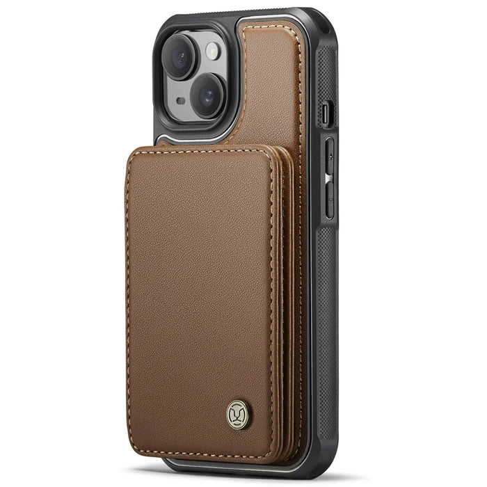 JEEHOOD J05 For iPhone 13 Case Leather Mobile Cover with Detachable Magnetic Card Bag - Brown - 5