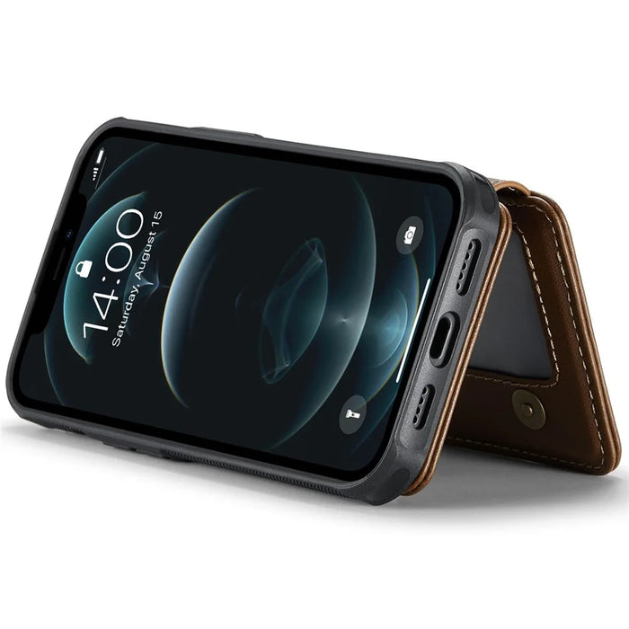 JEEHOOD J05 For iPhone 12 Pro Max Case Leather Mobile Cover with Detachable Magnetic Card Bag - Brown - 4