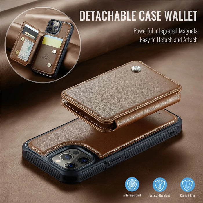 JEEHOOD J05 For iPhone 12 Pro Max Case Leather Mobile Cover with Detachable Magnetic Card Bag - Brown - 6