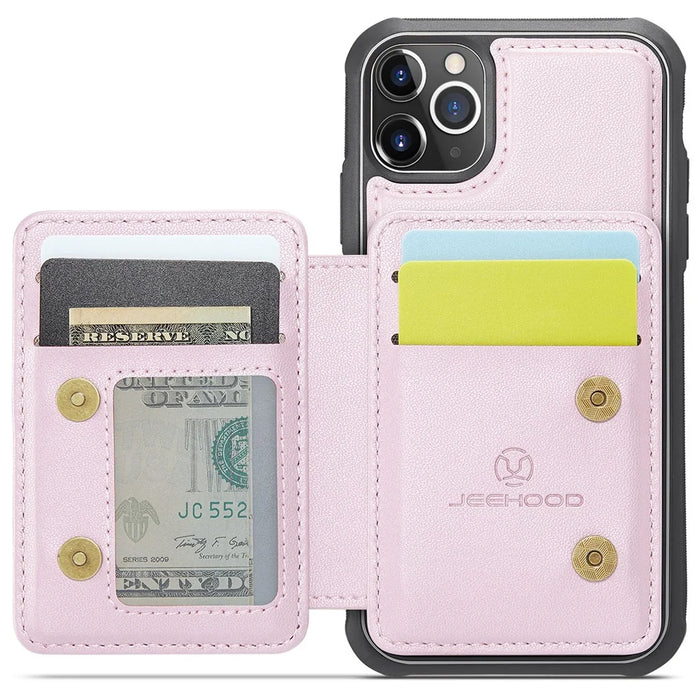 JEEHOOD J05 For iPhone 11 Pro Max Case Leather Mobile Cover with Detachable Magnetic Card Bag - Pink - 2