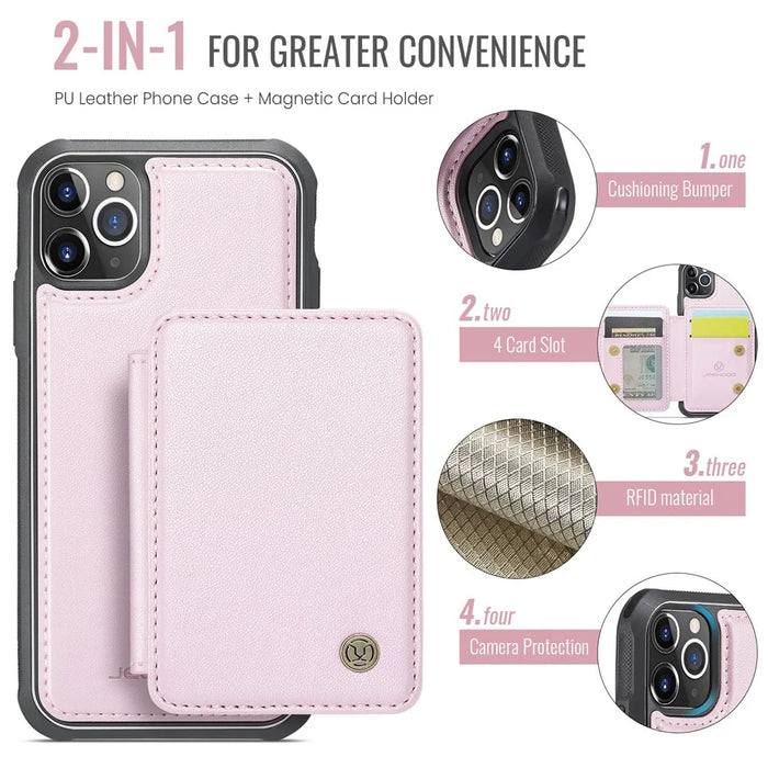 JEEHOOD J05 For iPhone 11 Pro Max Case Leather Mobile Cover with Detachable Magnetic Card Bag - Pink - 7