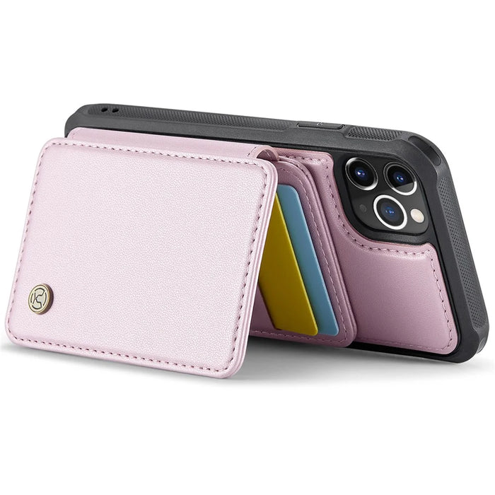 JEEHOOD J05 For iPhone 11 Pro Case Leather Mobile Cover with Detachable Magnetic Card Bag - Pink - 3