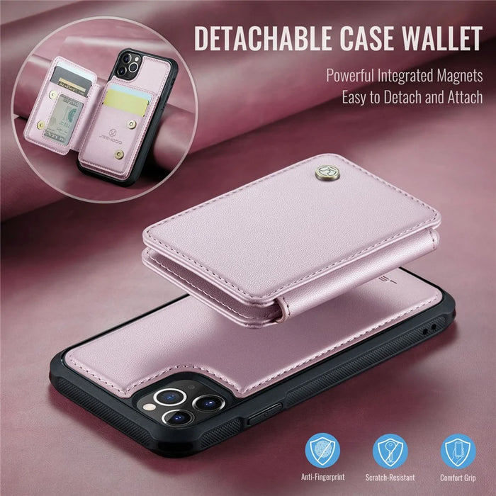 JEEHOOD J05 For iPhone 11 Pro Case Leather Mobile Cover with Detachable Magnetic Card Bag - Pink - 6