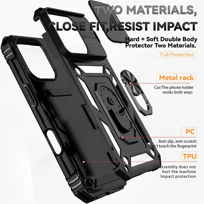 For iPhone 16 Pro Case Ring Kickstand PC+TPU Phone Cover with Camshield - Black - 5