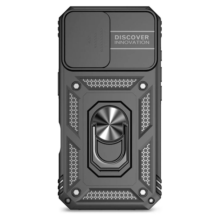 For iPhone 16 Case Ring Holder Kickstand Camshield PC+TPU Phone Cover - Black - 2