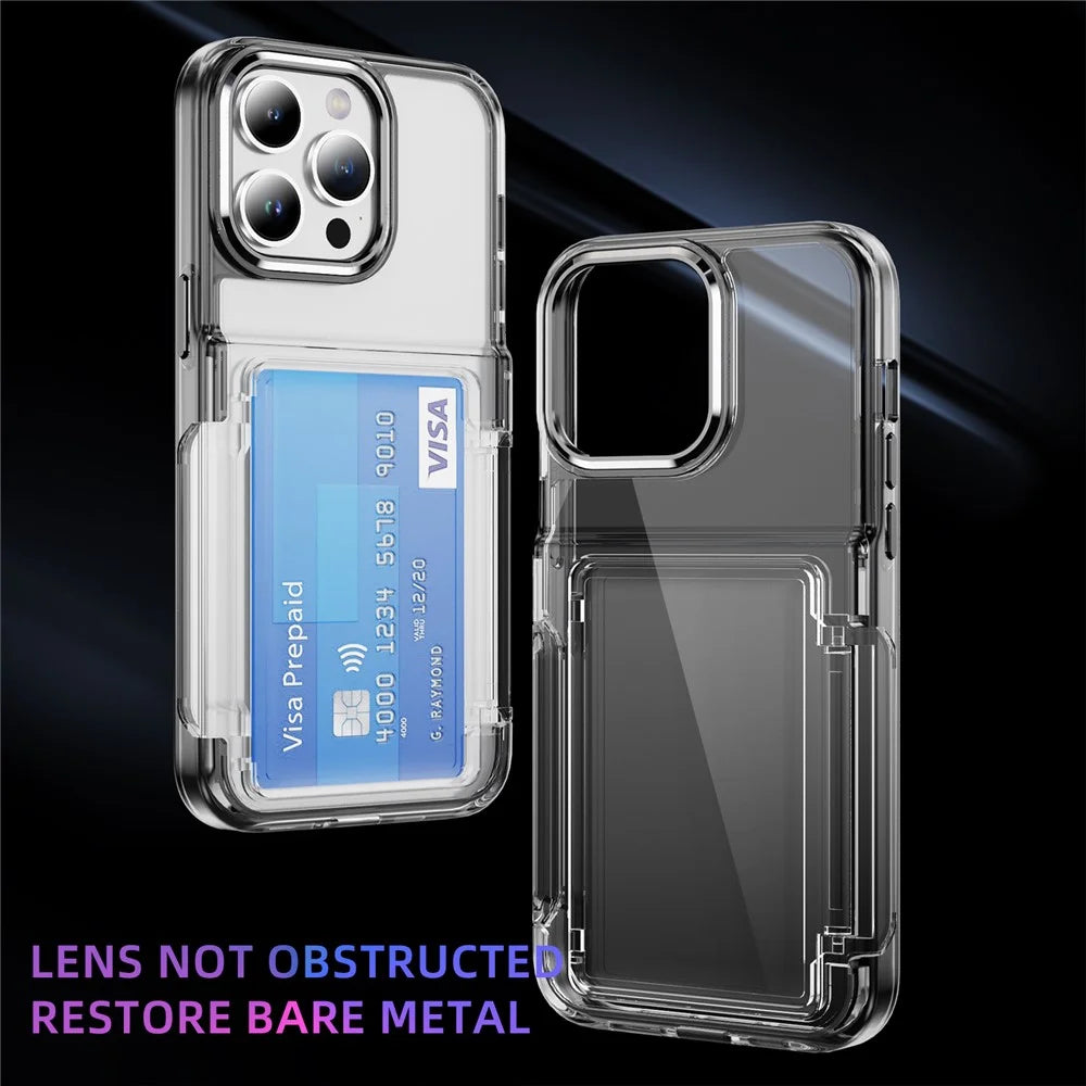 For iPhone 16 Pro Max Case TPU + Acrylic Kickstand Phone Cover Card Holder - Transparent Black - 3