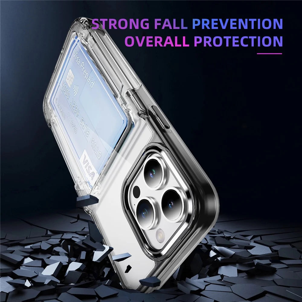 For iPhone 16 Pro Max Case TPU + Acrylic Kickstand Phone Cover Card Holder - Transparent Black - 4