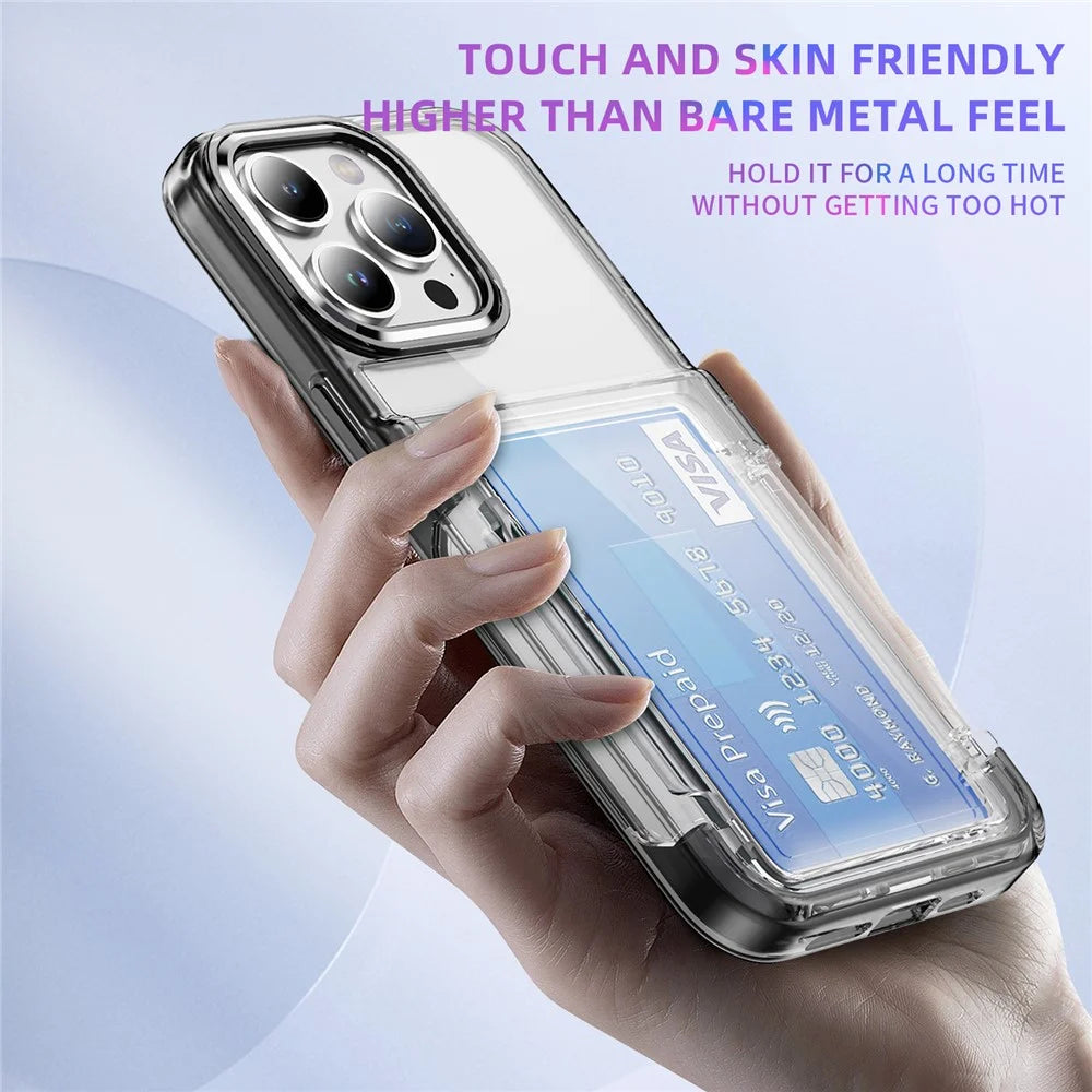 For iPhone 16 Pro Max Case TPU + Acrylic Kickstand Phone Cover Card Holder - Transparent Black - 7