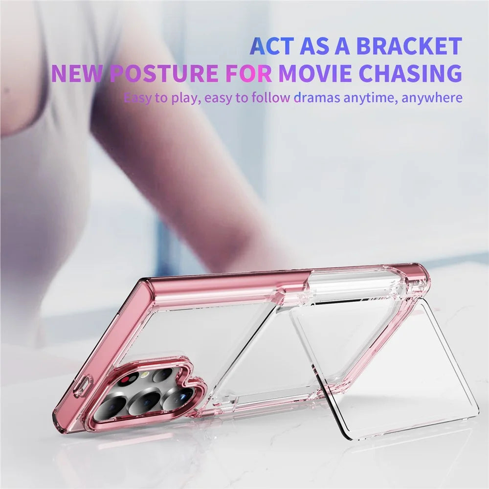 For Samsung Galaxy S24 Ultra Case Anti-Scratch TPU + Acrylic Phone Cover Card Holder - Transparent Pink - 5