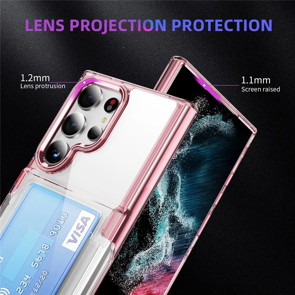 For Samsung Galaxy S24 Ultra Case Anti-Scratch TPU + Acrylic Phone Cover Card Holder - Transparent Pink - 7