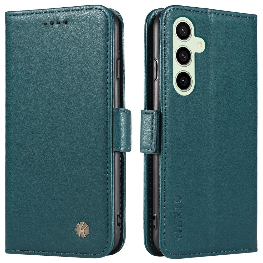 YIKATU YK-003 For Samsung Galaxy S24 FE Case Side Clasps Leather Wallet Stand Phone Cover - Green - 1