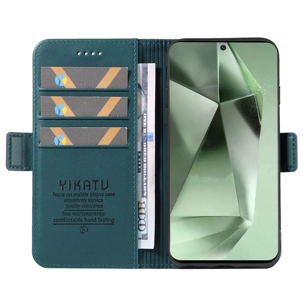 YIKATU YK-003 For Samsung Galaxy S24 FE Case Side Clasps Leather Wallet Stand Phone Cover - Green - 2