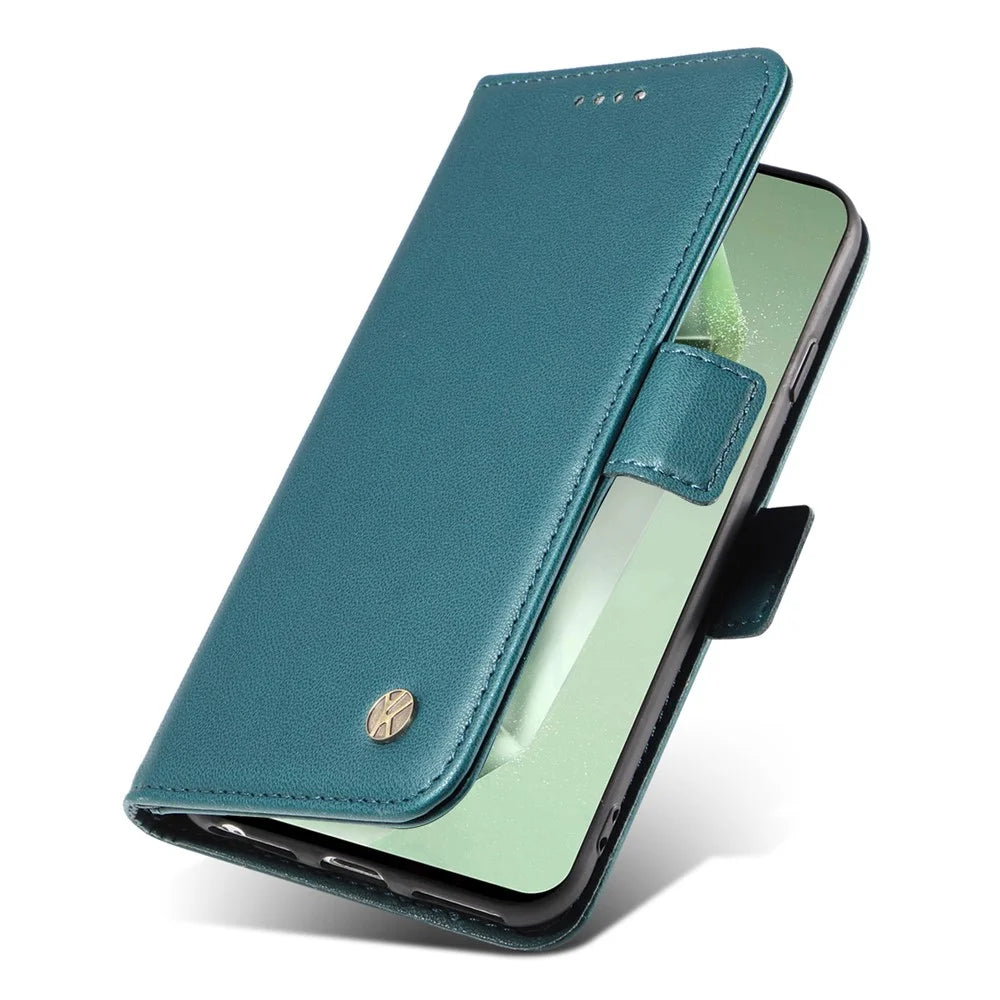 YIKATU YK-003 For Samsung Galaxy S24 FE Case Side Clasps Leather Wallet Stand Phone Cover - Green - 5
