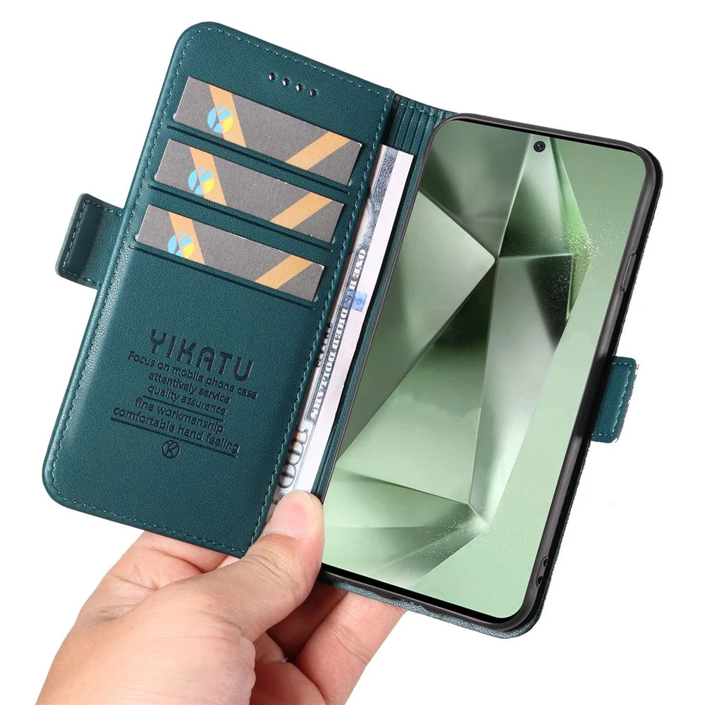 YIKATU YK-003 For Samsung Galaxy S24 FE Case Side Clasps Leather Wallet Stand Phone Cover - Green - 6