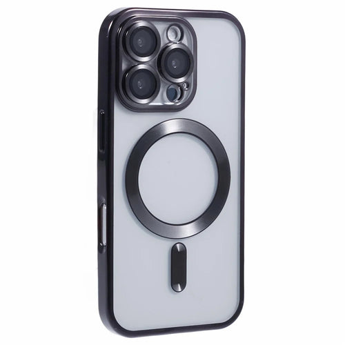 For iPhone 16 Pro Max Case Compatible with MagSafe Electroplating TPU Phone Cover with Lens Film - Black - 1