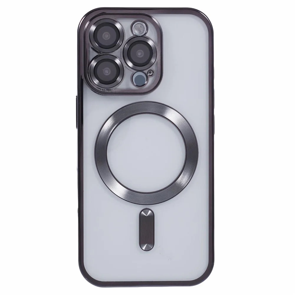 For iPhone 16 Pro Max Case Compatible with MagSafe Electroplating TPU Phone Cover with Lens Film - Black - 3