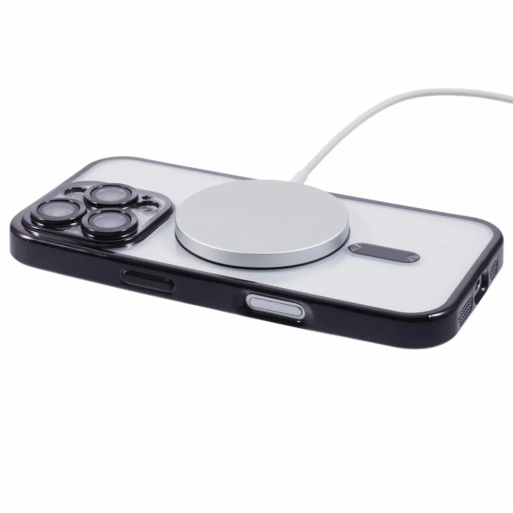 For iPhone 16 Pro Max Case Compatible with MagSafe Electroplating TPU Phone Cover with Lens Film - Black - 4