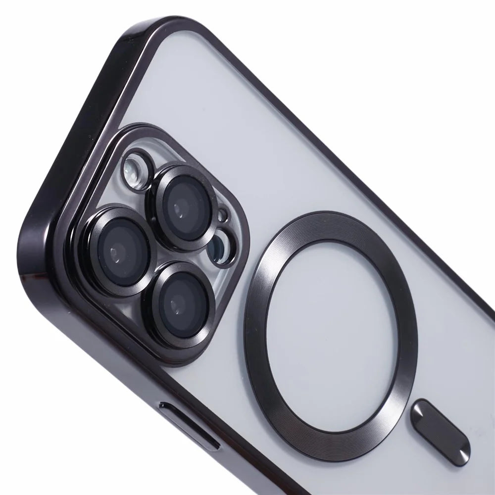 For iPhone 16 Pro Max Case Compatible with MagSafe Electroplating TPU Phone Cover with Lens Film - Black - 6