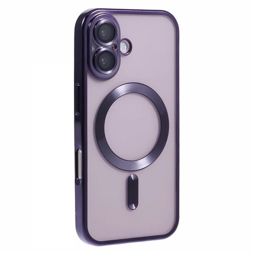 For iPhone 16 Plus Magnetic Case Electroplating Frame TPU Phone Cover with Lens Film - Dark Purple - 1