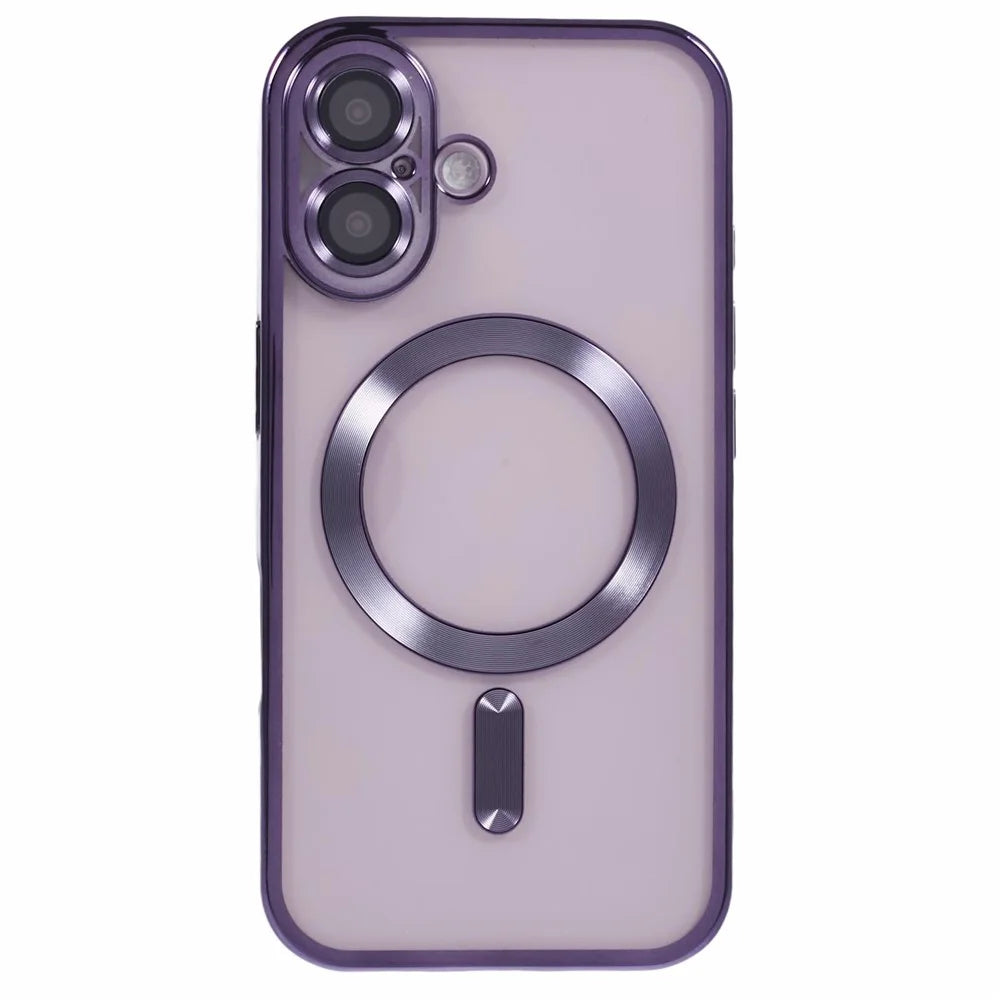 For iPhone 16 Plus Magnetic Case Electroplating Frame TPU Phone Cover with Lens Film - Dark Purple - 3