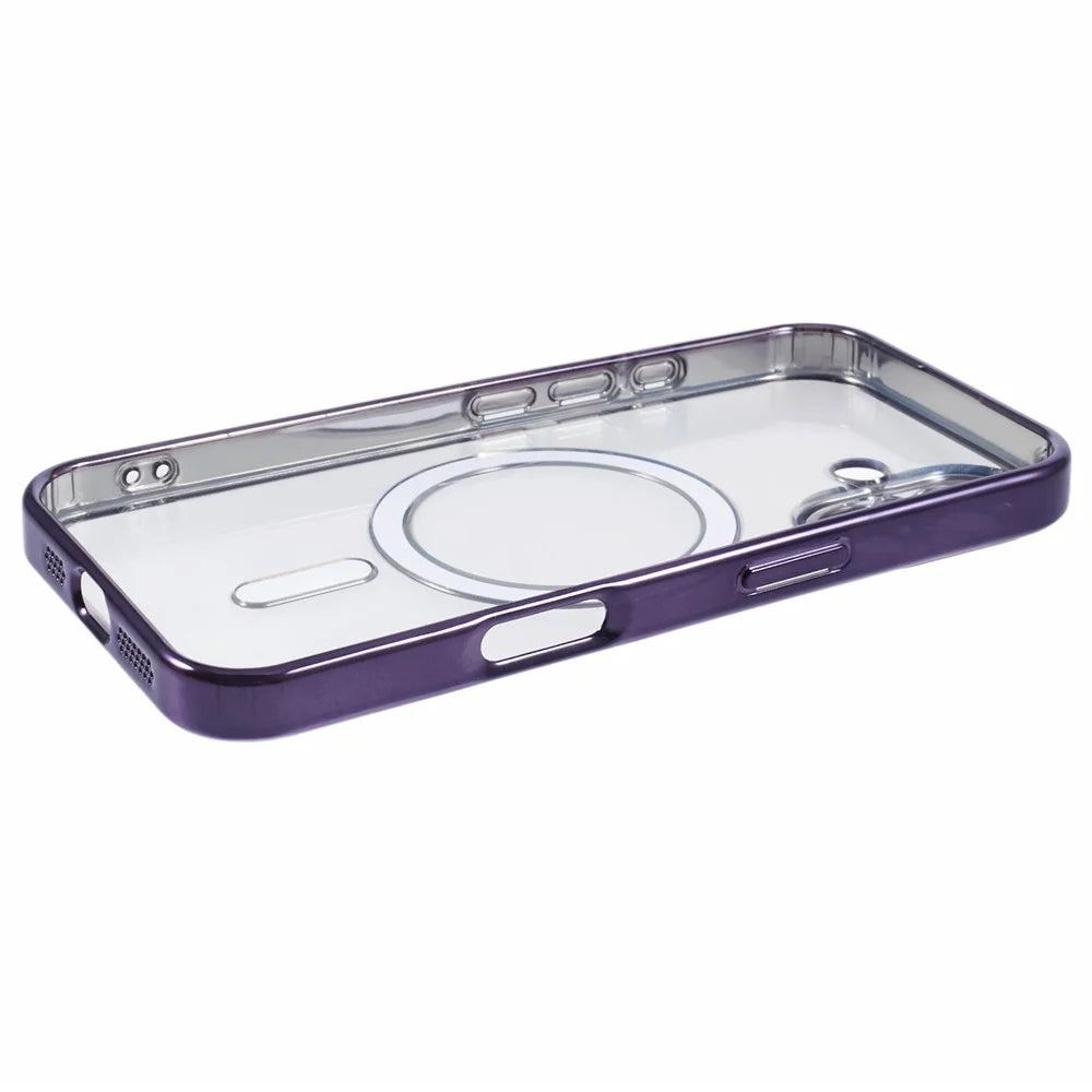 For iPhone 16 Plus Magnetic Case Electroplating Frame TPU Phone Cover with Lens Film - Dark Purple - 5