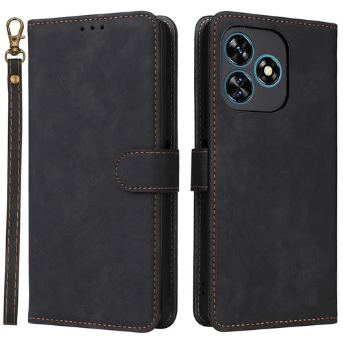 For Oukitel C51 Leather Case RFID Blocking Wallet Phone Cover with Strap - Black - 1