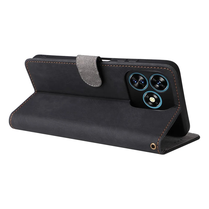 For Oukitel C51 Leather Case RFID Blocking Wallet Phone Cover with Strap - Black - 4