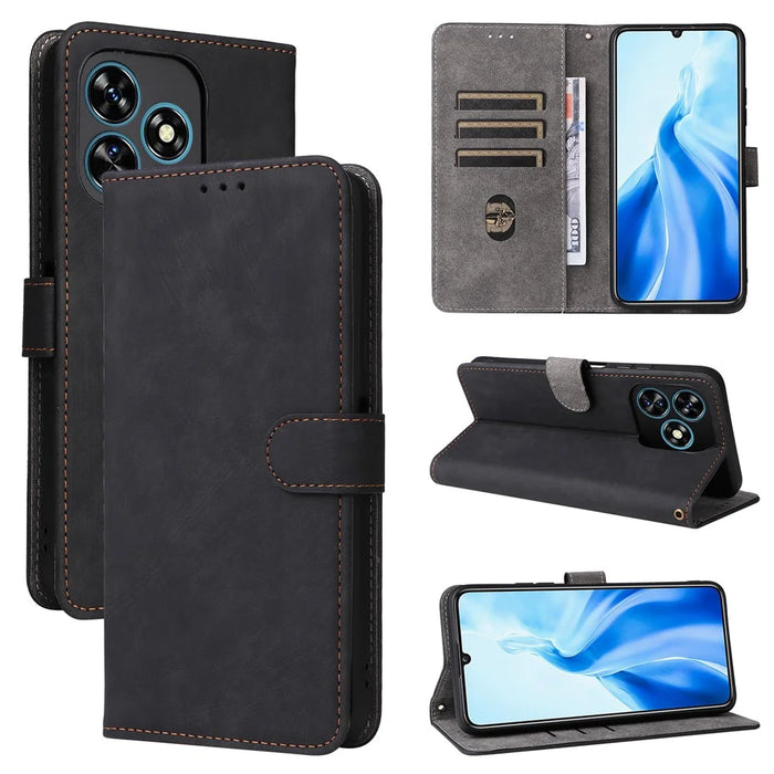 For Oukitel C51 Leather Case RFID Blocking Wallet Phone Cover with Strap - Black - 6