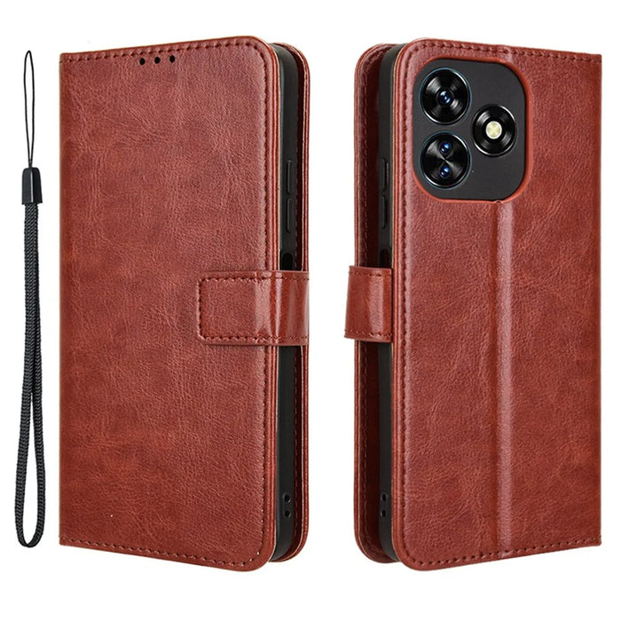For Oukitel C51 Leather Phone Case Wallet Crazy Horse Texture - Brown - 1