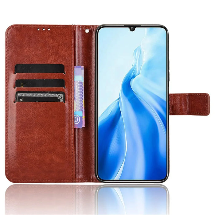For Oukitel C51 Leather Phone Case Wallet Crazy Horse Texture - Brown - 2