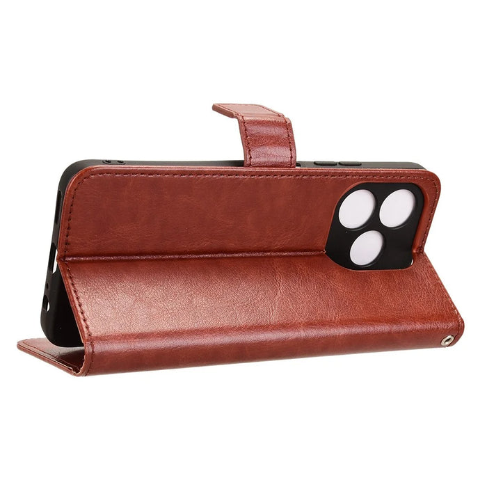 For Oukitel C51 Leather Phone Case Wallet Crazy Horse Texture - Brown - 3