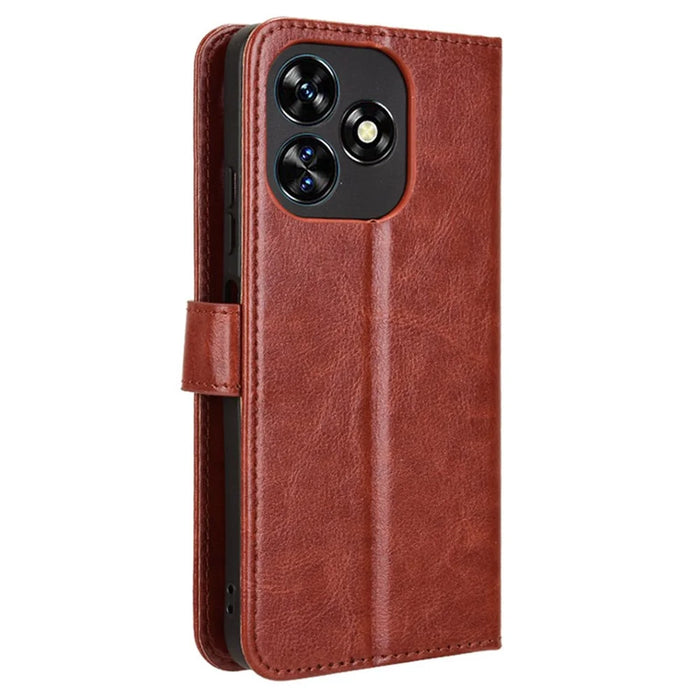 For Oukitel C51 Leather Phone Case Wallet Crazy Horse Texture - Brown - 6